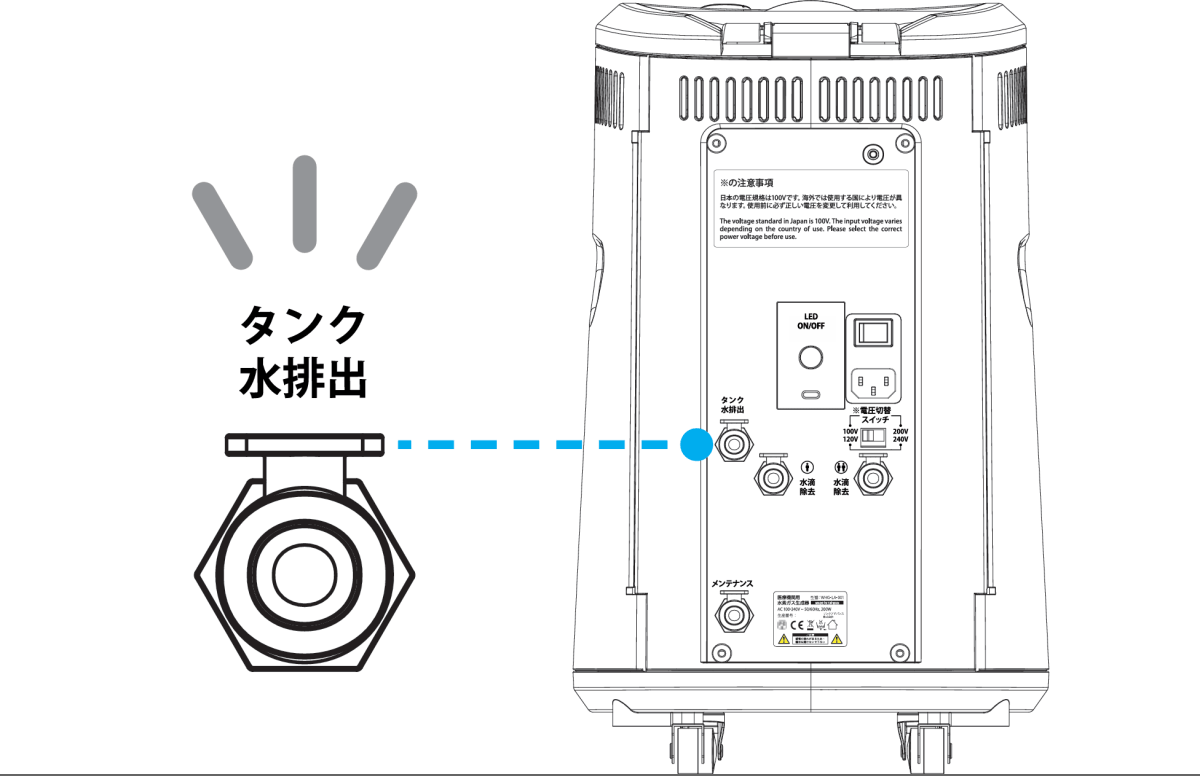 タンク内の水を排出する排出口