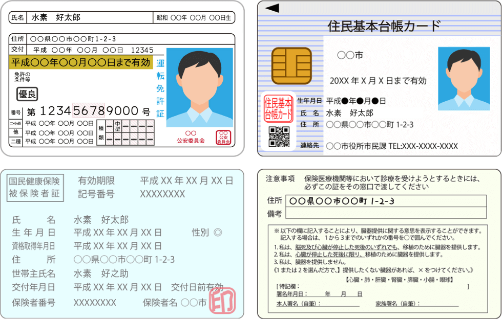 各種身分証 リタエアーをレンタルする際に必要な身分証